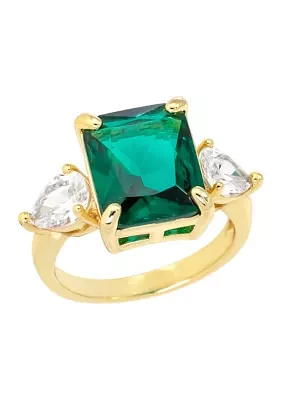 Lab Created Emerald Cut Gold Cubic Zirconia Ring