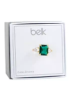 Lab Created Emerald Cut Gold Cubic Zirconia Ring