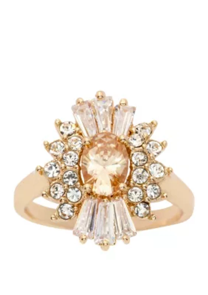 Gold-Tone Cubic Zirconia Oval Starburst Ring