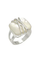 Silver Tone Wrap Mother of Pearl Stone Ring