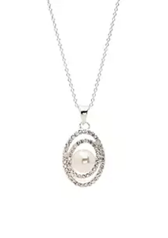 Belk Silver-Tone Crystal Pave Circle Pearl Pendant Boxed Necklace