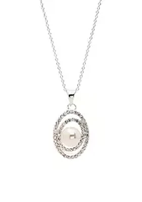 Belk Silver-Tone Crystal Pave Circle Pearl Pendant Boxed Necklace