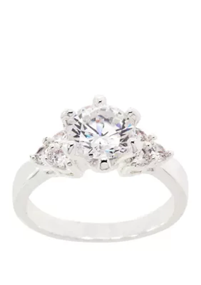 Boxed Silver Tone Lab Created Cubic Zirconia Round Ring