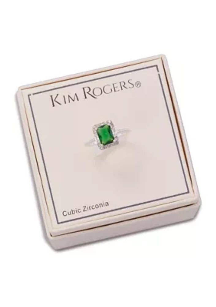 Boxed Silver Tone Lab Created Emerald Cubic Zirconia Ring