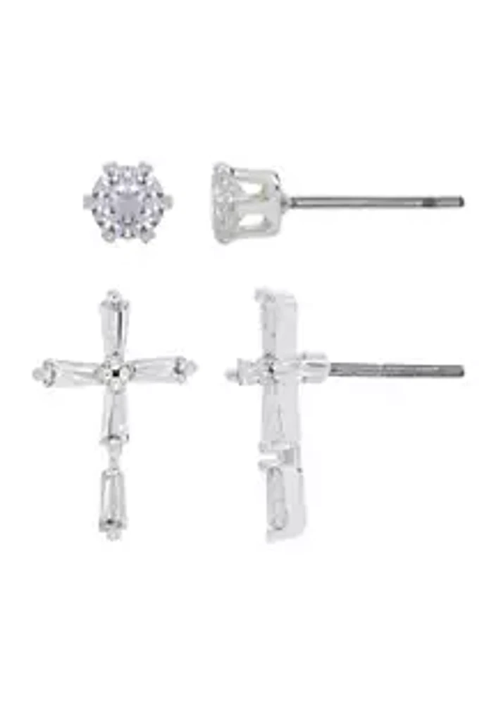 Belk Cubic Zirconia Crystal Stud Earrings Duo