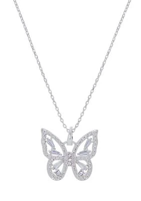 Boxed Cubic Zirconia Pavé Butterfly Pendant Necklace