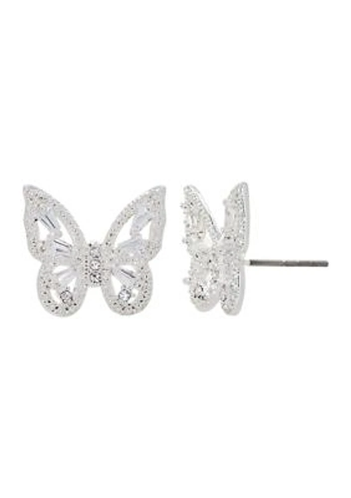 Boxed Cubic Zirconia Pavé Butterfly Earrings