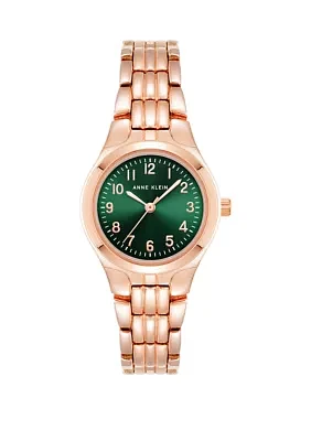 Rose Gold Tone Metal Link Bracelet with Green Dial Watch - 26 Millimeter