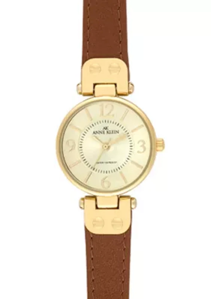 Gold Round Case with Honey Leather Strap