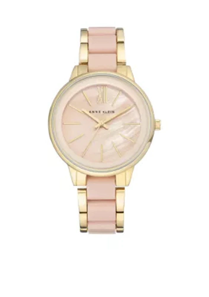 Women's Gold-Tone Mother of Pearl Adjustable Bracelet Link Watch