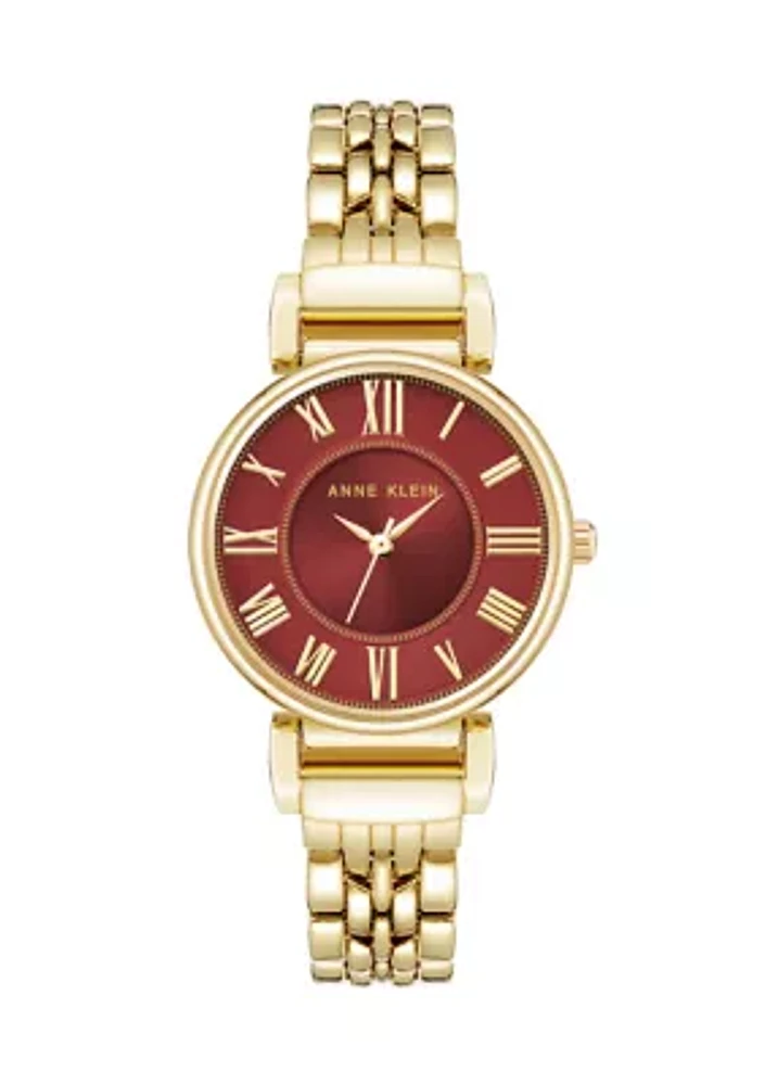 Quartz Red Roman Numeral Dial Gold-Tone Alloy Watch