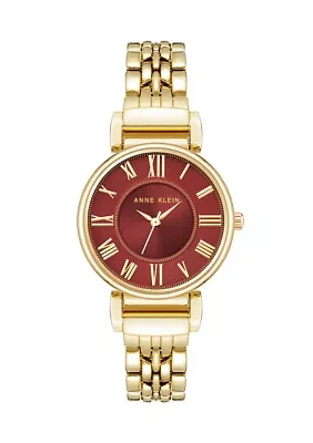 Quartz Red Roman Numeral Dial Gold-Tone Alloy Watch