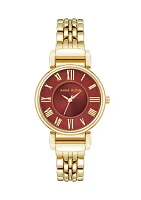 Quartz Red Roman Numeral Dial Gold-Tone Alloy Watch