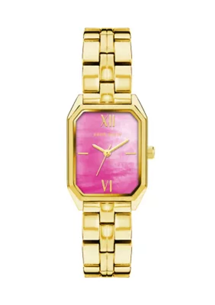 Women's Gold-Tone Link Bracelet with Pink Mother of Pearl Dial Watch, 24mm