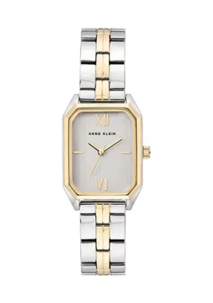 Two Tone Bracelet Rectangular Case Watch 