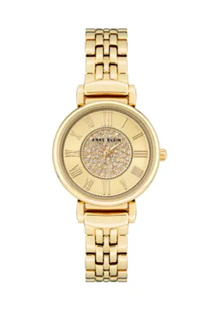 Round Crystal Dial Gold Plated Bracelet Watch 