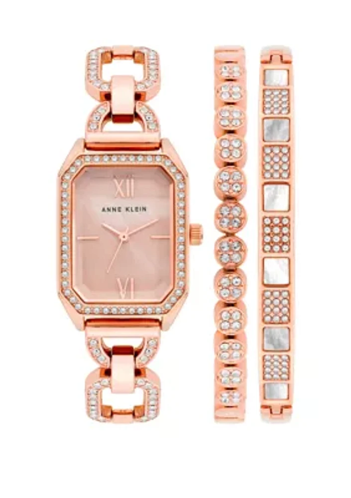 Women's Rose Gold-Tone Metal Link Bracelet Watch Set, 24 Millimeter