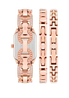 Women's Rose Gold-Tone Metal Link Bracelet Watch Set, 24 Millimeter