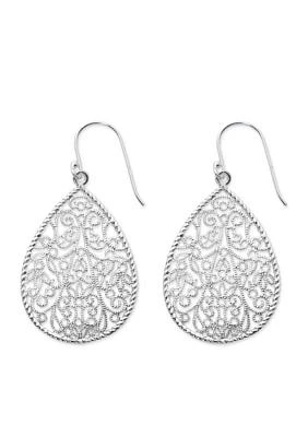Silver Plated Pure 100 Filigree Teardrop Drop Earrings
