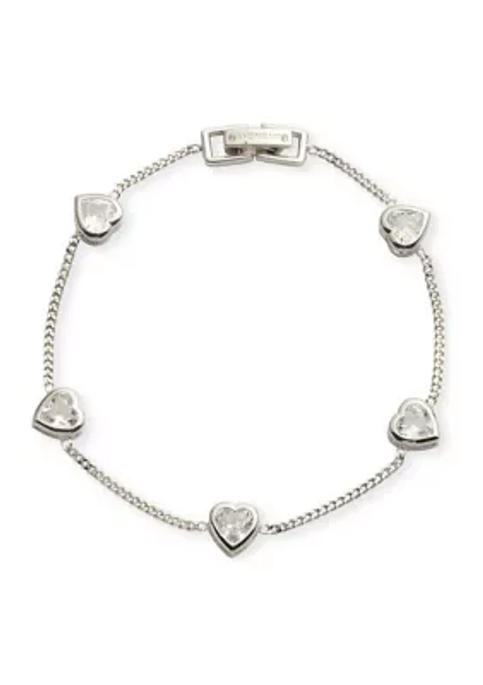 Silver Tone Crystal Heart Flex Bracelet