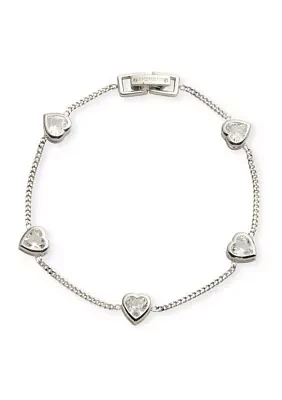 Silver Tone Crystal Heart Flex Bracelet