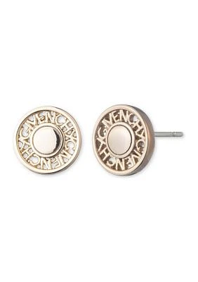 Gold Tone Coin Logo Stud Earrings