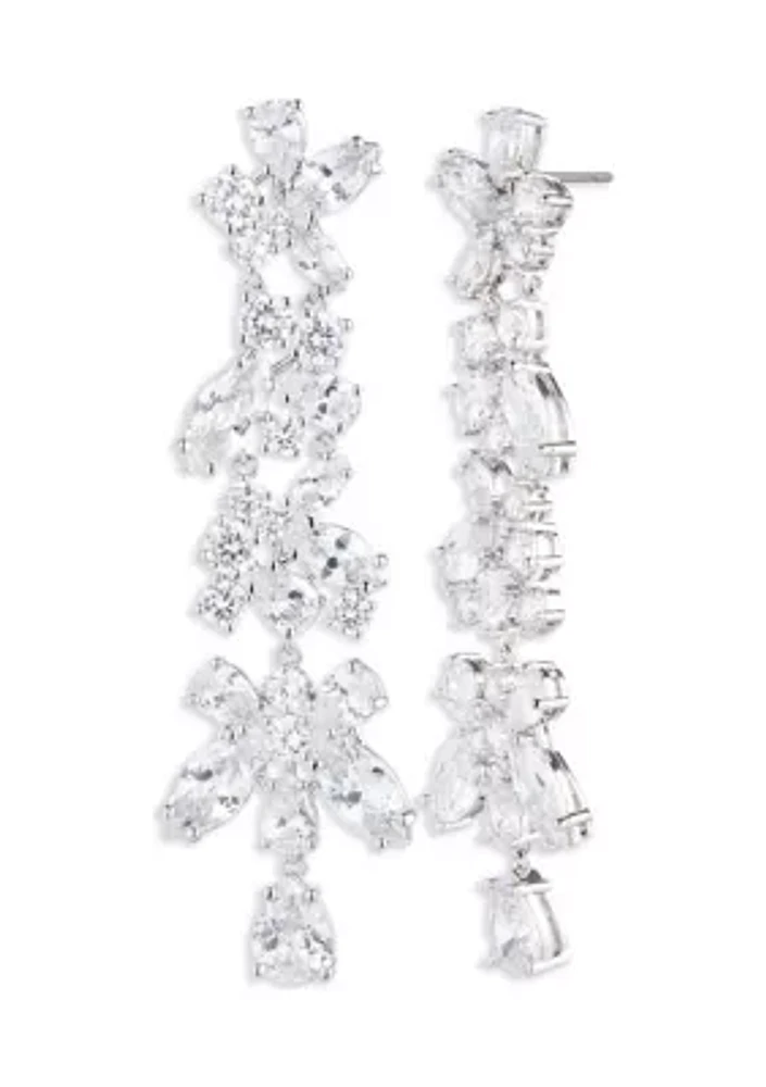 Silver Tone Crystal Drama Linear Earrings