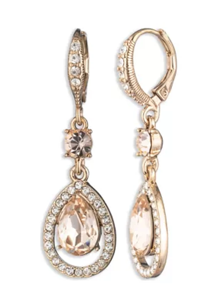 Gold Tone Pink Drop Earrings