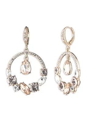 Gold Tone Pink Orbital with Pear Drop Earrings