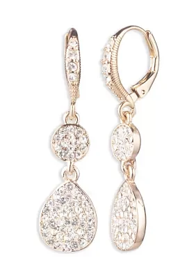 Gold Tone Crystal Pave Double Drop Earrings