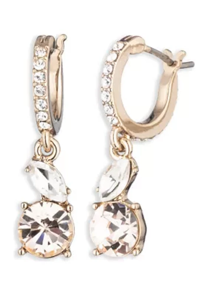 Gold Tone 12 Millimeter Pink Hoop with Drop Earrings