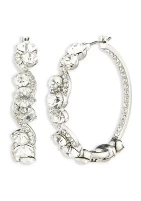 Silver Tone Crystal Scroll Hoop Earrings