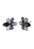 Hematite Tone Jet Cluster Stud Earrings