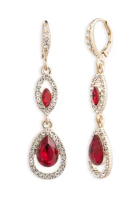 Gold Tone Red Double Drop Earrings