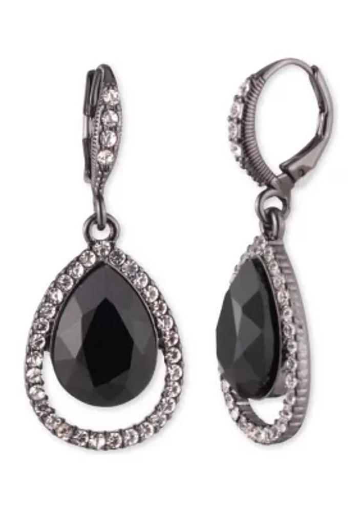 Hematite Tone Jet Open Pear Drop Earrings