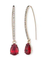 Gold Tone Red Pear Stone Threader Earrings