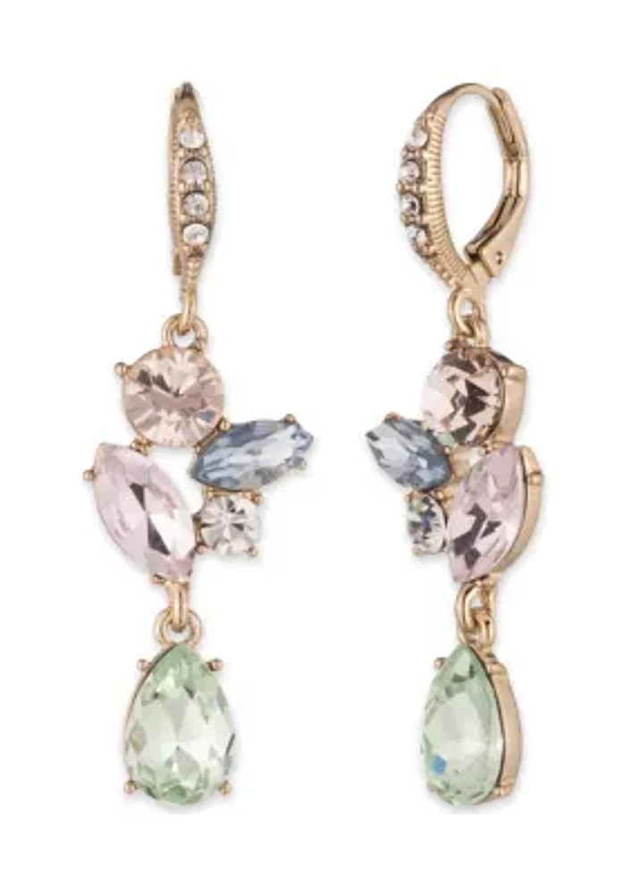 Gold Tone Multi Cluster Double Drop Earrings