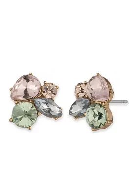 Gold Tone Multi Cluster Stud Earrings