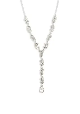 Silver Tone Crystal Scroll Y Necklace