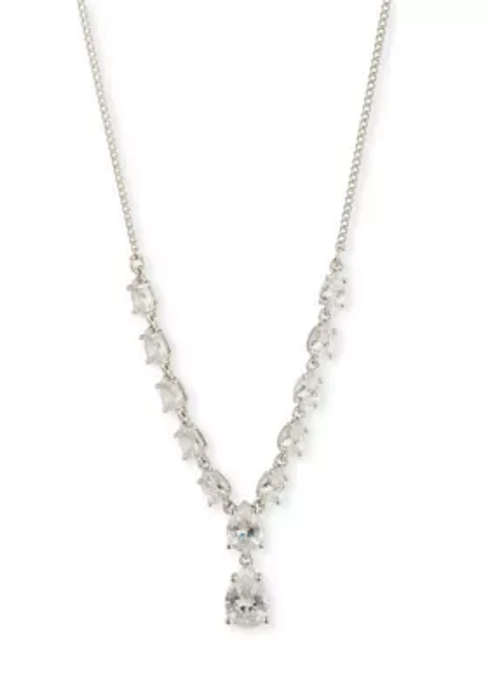 Silver Tone Crystal Y Necklace