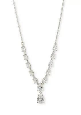 Silver Tone Crystal Y Necklace