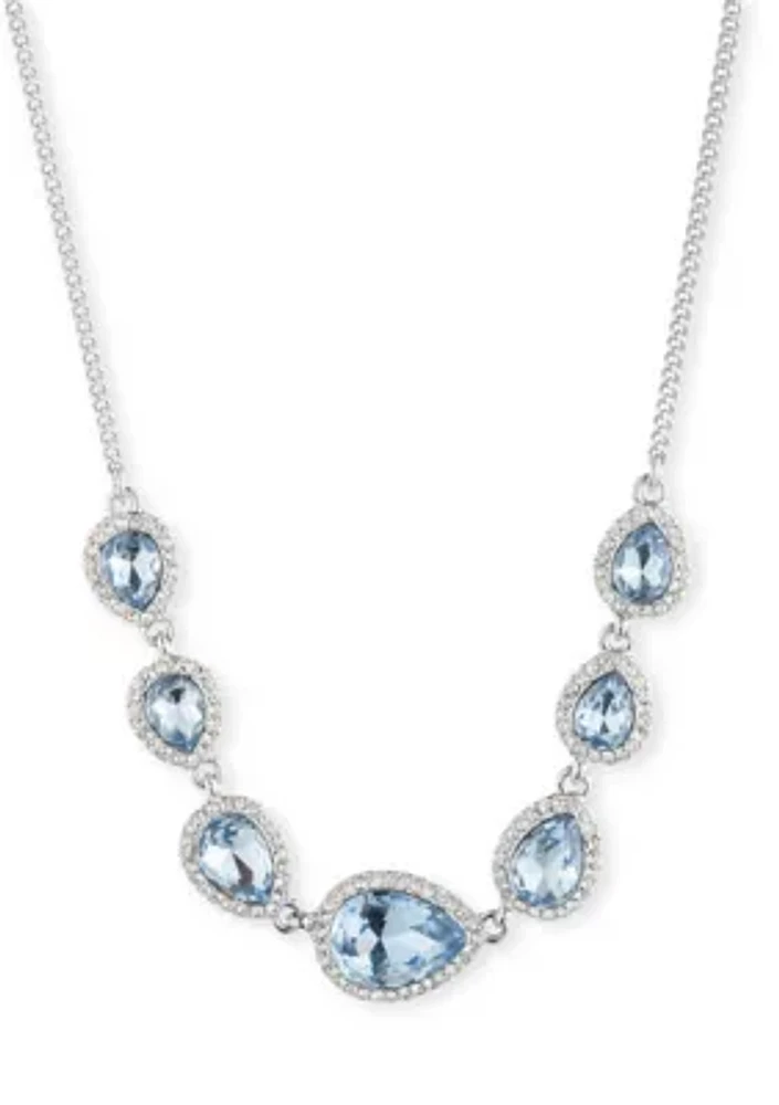 Silver Tone Blue Pear Stone Frontal Necklace