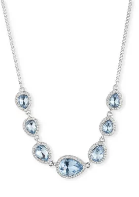 Silver Tone Blue Pear Stone Frontal Necklace