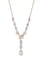 Gold Tone Multi Stone Y Necklace