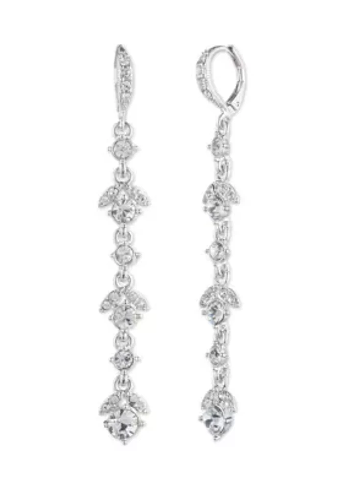   Silver Tone Crystal Linear Earrings 