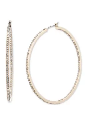 Silver Tone Crystal Large Click Top Pavé Hoop Earrings