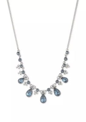 Silver Tone Denim Crystal 16"+3" Extender Frontal Necklace