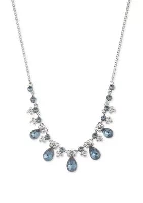 Silver Tone Denim Crystal 16"+3" Extender Frontal Necklace