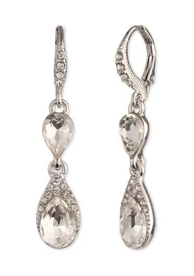 	  Silver Tone Crystal Pear Stone Double Drop Earrings 