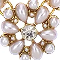 Gold Tone 14 Inch + 3 Inch Extender 9 Part Small Pearl Cluster Frontal Necklace with Stone Accents 